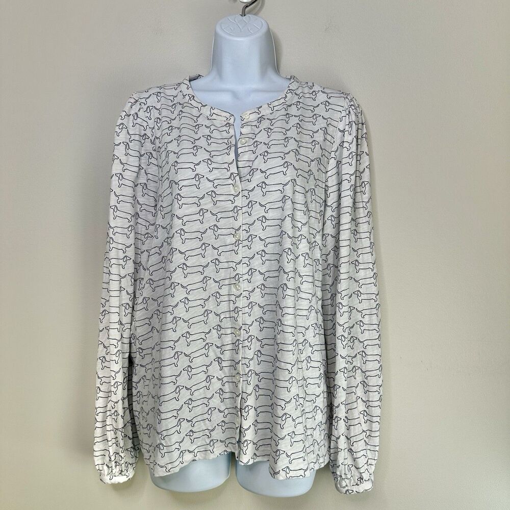 Boden Top Women's Size 16-18 Marina Dachsund Print Shirt Preppy Whimsy Novelty